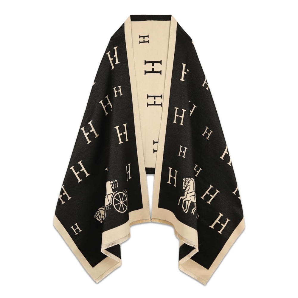 Black and Cream H Patterned Shawl